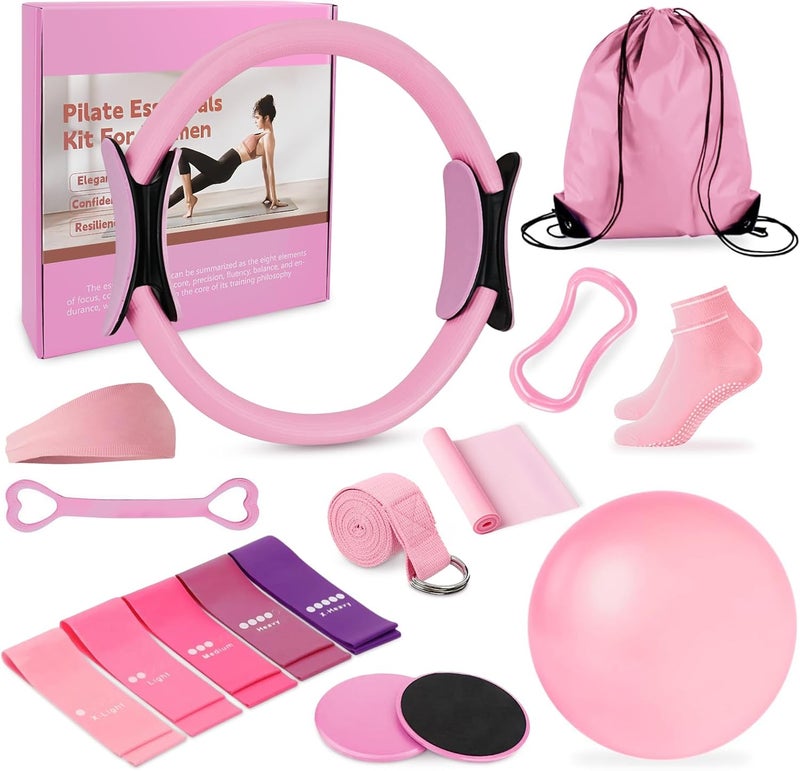 DOLZO Pilates Ring Set for Women – Home Pilates Equipment Kit with 12.5" Pilates Ring,Mini Ball,5 Resistance Bands, Sliders & Grip Socks – Complete Starter Set for Toning,Strength & Flexibility - Image 1